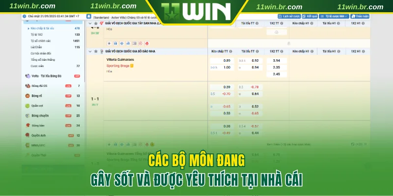 Các bộ môn thể thao được đặt cược nhiều nhất tại 11WIN