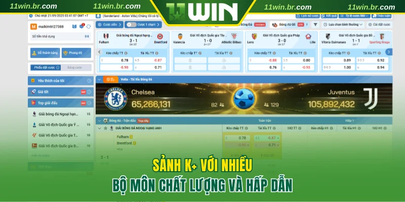 Sảnh K+ tại 11WIN – đa dạng bộ môn thể thao ảo chất lượng