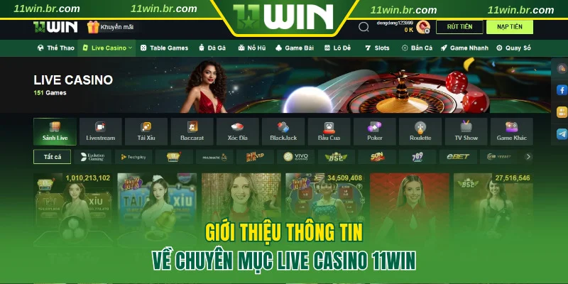Tổng quan chuyên mục casino trực tuyến 11WIN với 17 sảnh cược